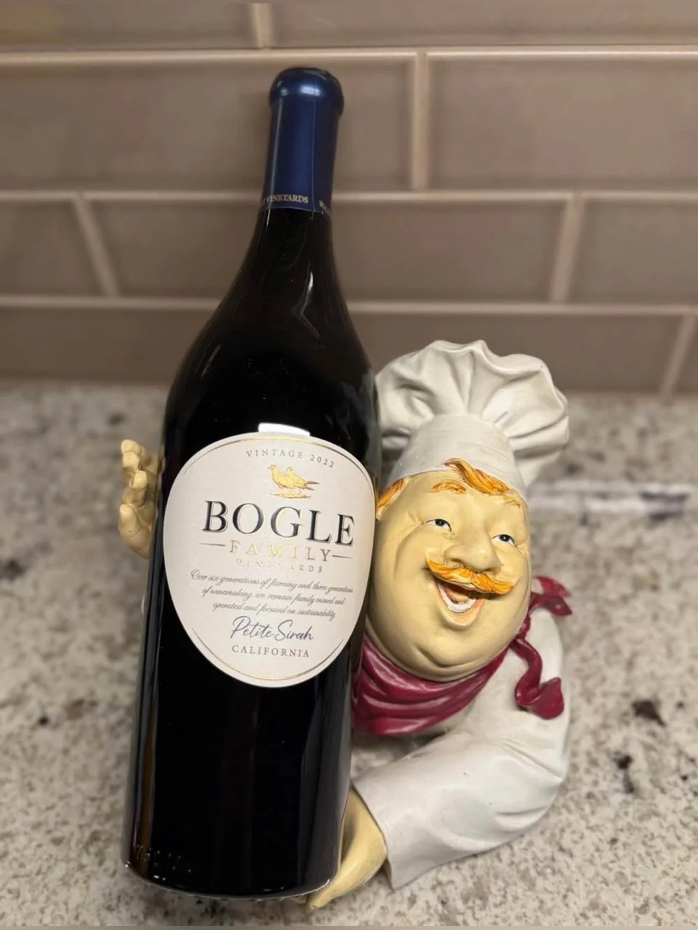 Vintage Chef Wine Bottle Holder Resin Italian Kitchen Bar Decor